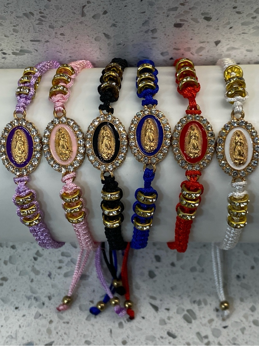 Virgin Mary Our Lady of Guadalupe Crystal Cord Bracelet - Multiple Colors